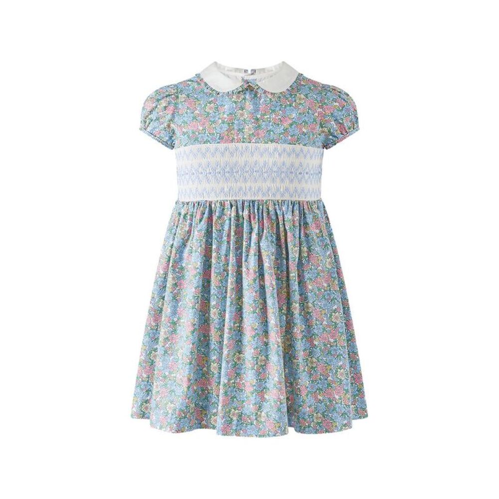 Rachel Riley Girls Floral Geometric Smocked Dress